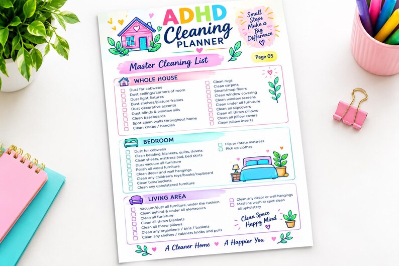 ADHD Cleaning Planner Bundle | Editable Canva Templates, Checklists ...
