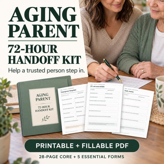 Aging Parent 72-Hour Caregiver Handoff Kit | Emergency Medical Information Binder | Printable & Fillable PDF
