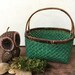 Small Vintage Green Basket With Handle, Reed Basket