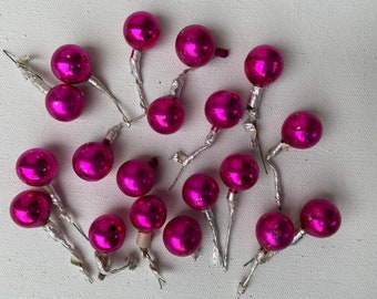 Vintage Hot Pink Glass Ball Picks, Mercury Glass Fuchsia Balls,  Floral Arrangements, Corsage And Wreath Making, Valentine's Day,  Size 3/4"