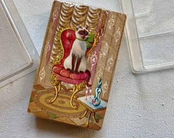 Mid Century moderne Siamese kat op stoel speelkaarten, NIP Cat Card Deck, kaartspellen, kattenliefhebber, kaart spelen partij cadeau, Hollywood Regency