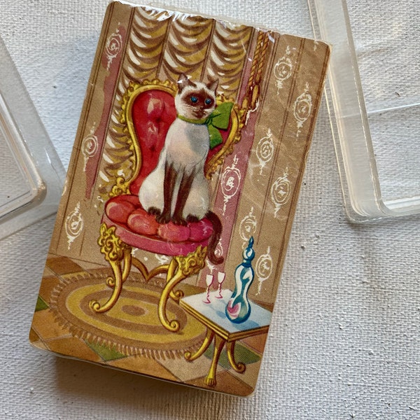 Mid Century Modern Siamese Cat On Chair Playing Cards, NIP Cat Card Deck, Card Games, Cat Lover, Card Playing Party Gift, Hollywood Regency