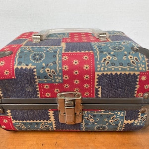 Vintage Mini Travel Case, Patchwork Suitcase, Doll Carrier, Make Up Case, Craft Supply Storage