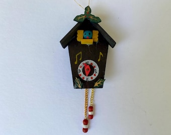 Vintage Cuckoo Clock Ornaments Wooden, Wood, Christmas Tree Ornament Made In Taiwan