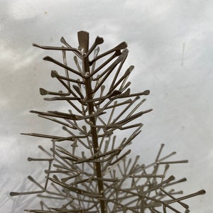 Metal Christmas Tree, Repurposed Nails, Holiday Tree, With Wooden Base, Table Top Tree, Alternative, Man Cave image 5