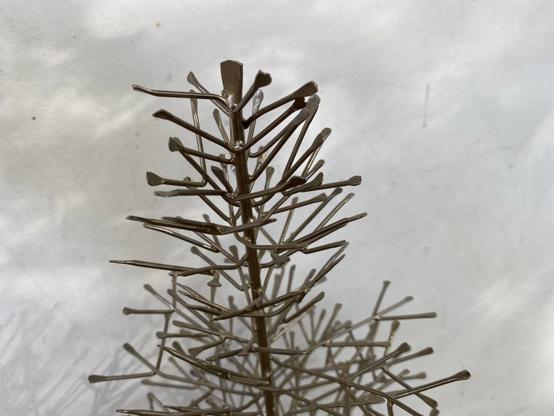 Metal Christmas Tree, Repurposed Nails, Holiday Tree, With Wooden Base, Table Top Tree, Alternative, Man Cave image 5