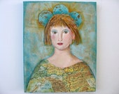 Art, Mixed Media Painting,Prairie chic, Wanderlust, bohemian art,  traveling girl, collage art, Painting
