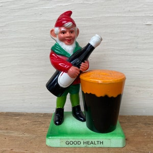 Vintage Bar Elf With Beer Bottle, Pint of Guinness, Hard Plastic, Bar Deco, Man Cave Gift, Beer Lover, Small Bar Elf