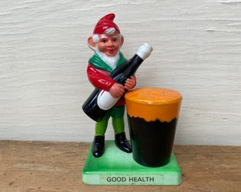 Vintage Bar Elf With Beer Bottle, Pint of Guinness, Hard Plastic, Bar Deco, Man Cave Gift, Beer Lover, Small Bar Elf