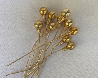 Vintage Christmas Glass Ball Corsage Picks, Small Gold, Wedding Corsage, Floral Arrangements