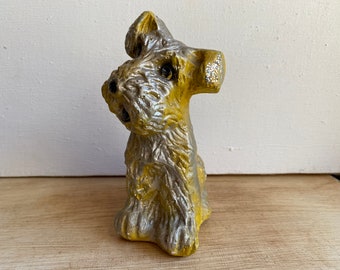 Vintage Terrier Carnival Prize Figurine, Chalkware Dog With Glittery Ears, Kitschy Dog