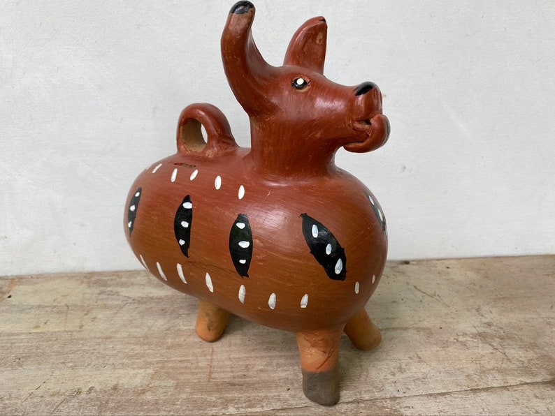 Vintage 80's Guatemalan Dog Bank, Pottery Dog, Central American Ceramics, Street Vendor Art, Unsigned, Animal Figure, Primitive Ethnic image 2