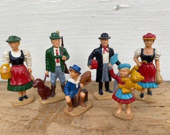Vintage Miniature Plastic People, Set Of 6, Train Miniatures, Dollhouse, Hard Plastic