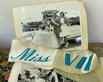 Vintage 60's Beauty Queen Scrapbook From Dixie 400, Atlanta Int Speedway, Includes 2 Sashes Worn By The Queen, Movie Prop, Ephemera, Collage