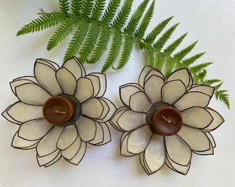Portavelas votivas de latón vintage con forma de flor de loto y nácar, centro de mesa zen, mini macetas, hora del baño,