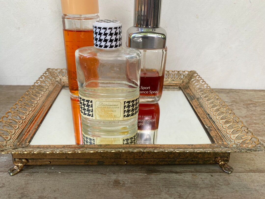 Vintage Filigree Vanity Tray, Small Mirror Tray, Dresser Perfume Tray