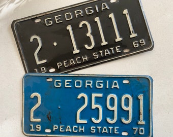 1970 Georgia License Plate -Black Peach State, Blue Tag Sold, Vintage Auto Tag, Auto Enthusiast, Car Lover, Georgia Fan