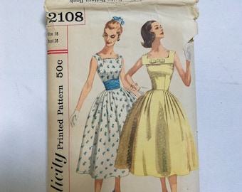 50's Simplicity 2108 Pattern Misses Sleeveless Full Skirt Dress, Size 16 Bust 36, UNCUT, Vintage Sewing Pattern, Cocktail Party Dress