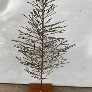 Metal Christmas Tree, Repurposed Nails, Holiday Tree, With Wooden Base, Table Top Tree, Alternative, Man Cave image 2