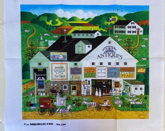Kit de bordado Crewel de paisaje americano antiguo, Charles Wysocki, Peppercricket Farms Antique Shop, Dimensions Crewel, Small Town USA