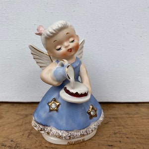 Kitschy Aquarius Angel, Nippon Yoko Boeki Birthday Angel, Zodiac, Astrology, Vintage Blue Angel With Rhinestones, Water Bearer image 1