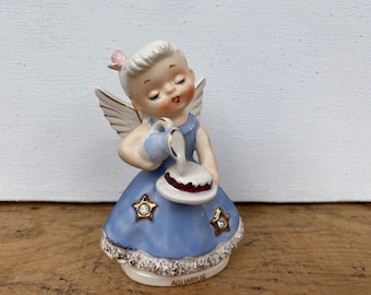 Kitschy Aquarius Angel, Nippon Yoko Boeki Birthday Angel, Zodiac, Astrology, Vintage Blue Angel With Rhinestones, Water Bearer