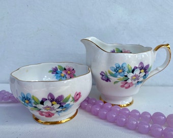Vintage Queen Anne Floral Sugar And Creamer Bone China Set, Valentine's Easter Table Settings, Spring Summer, Baby Wedding Shower