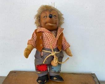 Muñeco de erizo Steiff Mecki vintage, pipa de madera, Alemania, juguete fabricado en Alemania