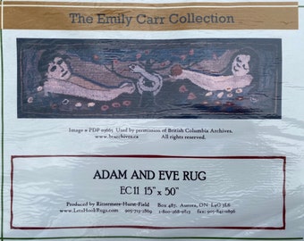 Vintage Hooked Rug Adam and Eve Kit By Emily Carr, Emily Carr Collection, Burlap Pattern 15"x50", No Yarn Included, Boho Wall Decor