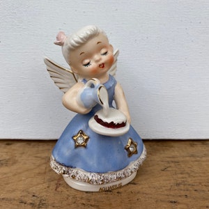 Kitschy Aquarius Angel, Nippon Yoko Boeki Birthday Angel, Zodiac, Astrology, Vintage Blue Angel With Rhinestones, Water Bearer image 2