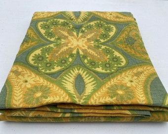 Mid Century Modern Tablecloth, Paisley Floral, Green And Mustard, MCM Table Decor, St. Patrick's Day