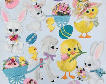 Vintage Hallmark Easter Dye Cuts, Easter Wall Decor, Lamb, Bunnies, Chicks, Class Room Decoration