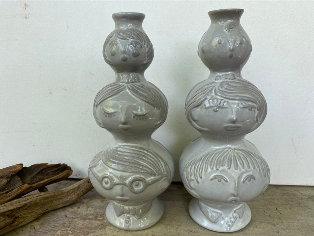 1 Vintage Jonathan Adler Utopia Totem Face Vase, 2 Different Sided