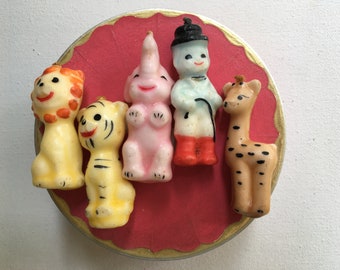 Vintage Circus Birthday Candles, Baby's Birthday Cake, Small Wax Circus Characters, Circus Cake Candles