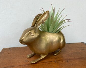 Vintage Brass Rabbit Planter, Bunny Rabbit, Made In India, 6-1/4" Long Brass Bunny