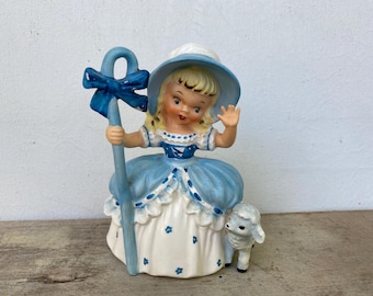 50's Napco Little Bo Peep Figurine, Nursery Rhyme Figurine, Girl With Sheep, A1492C