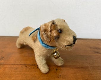 Vintage Steiff Look Dog, Terrier Or Beagle, Mohair Plushie, Stuffed Animal, Small