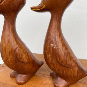 Mid Century Modern Duck Figures Faux Wood With Amber Rhinestone Eyes, Plastic Kitschy Ducks By Capri, Made in British Hong Kong, Set Of two image 9