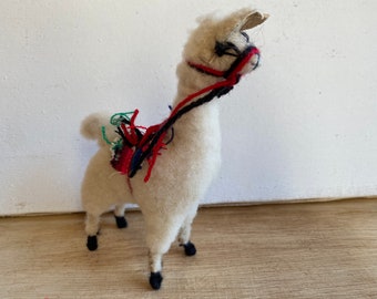 Vintage Alpaca Figure, Llama, Folk Art Alpaca With Fleece Coat, Peruvian