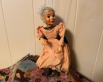 Vintage Saloon Woman Marionette, Older Woman Puppet, Brothel Lady In Pink Taffeta Dress, Western Saloon Show, Possible By Hazelle's