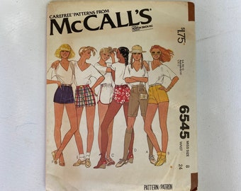 70's Vintage McCall's 6545 Shorts Pattern, Summer Fashions, Short Shorts, 70's Shorts, Size 8 Waist 24, 1979