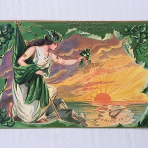 Vintage St. Patrick's Day Post Card, Erin's Isle, Sunset, Shamrocks, Irish Beauty, Tuck's Post Card image 1