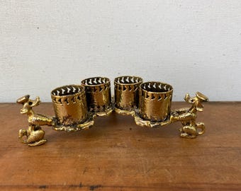 Mid Century Gold Tone Ormolu Poodle Lipstick Holder, 4 Stick Holder, Gold Filagree, Metal Makeup Holder