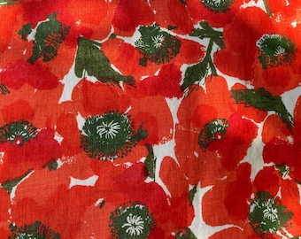 Mid Century Mod Vera Red And Coral Poppies, Vera Neumann, Bold , Linen, Rectangular Table Cloth, Rectangular 56"x96", Floral Table Cloth