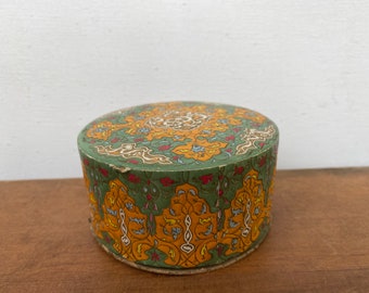 Vintage Coty Emeraude Air Spun Empty Powder Box, Orange Green Design, Boho, Cosmetic, Soleil D'Or, Dressing Table Decor