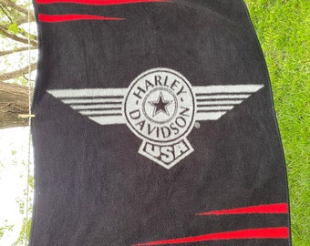 Harley Davidson Blanket By Biederlack, Black Red  Acrylic Polyester Throw, Cozy Blanket, Motorcycle, Vintage Stadium Blanket