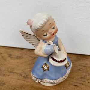 Kitschy Aquarius Angel, Nippon Yoko Boeki Birthday Angel, Zodiac, Astrology, Vintage Blue Angel With Rhinestones, Water Bearer image 6