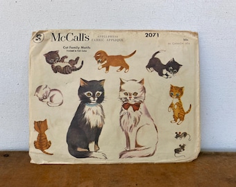 McCall's 2071, Kitschy Cats, Appliqué Sewing Pattern,  Hard To Find Pattern, Crafting Images, Cat Lovers, UNCUT, READ
