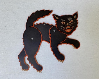 Vintage Beistle Articulated Black Cat, Halloween Cat, Wall Decor, Die Cut Jointed Scratch Cat