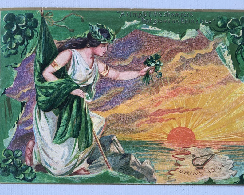 Vintage St. Patrick's Day Post Card, Erin's Isle, Sunset, Shamrocks, Irish Beauty, Tuck's Post Card image 5